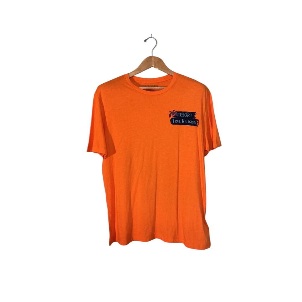 True Religion Mens Relaxed Tee Fire Orange Horseshoe Swimming Club 108834C